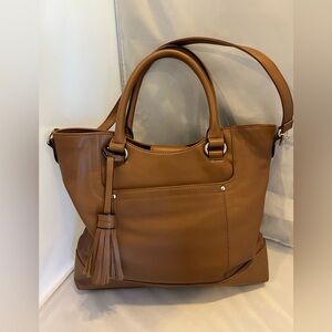Tignanello Tan Leather Tote with Tassel